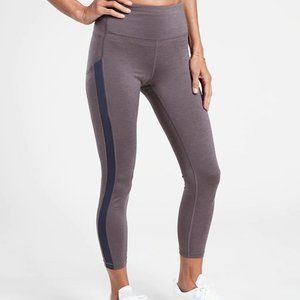 Athleta ultimate stash pocket 7/8 tights, size M, gray and blue
